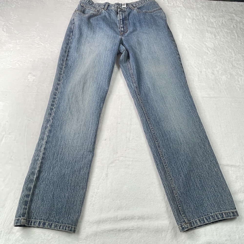 Chicos Design Womens Blue Straight Leg High Rise Jeans Size 2 Medium Wash Denim